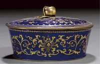 18th Century A gilt-copper mounted blue enamel oval box and cover